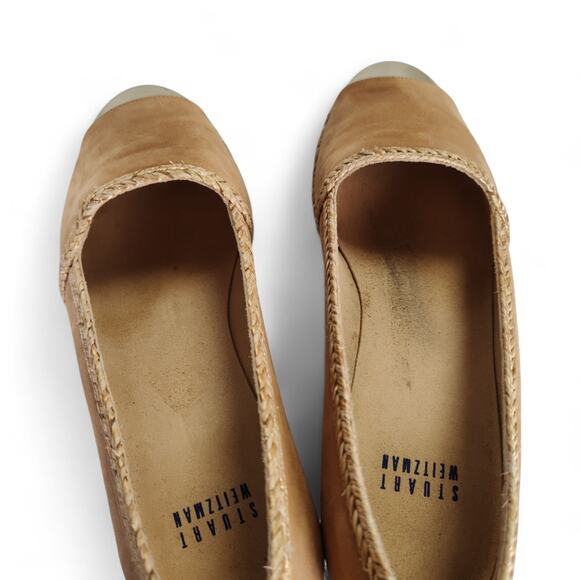 Stuart Weitzman Beige Nubuck Espadrille Flats 7 Braided Trim Cap Toe Spain - Picture 9 of 15